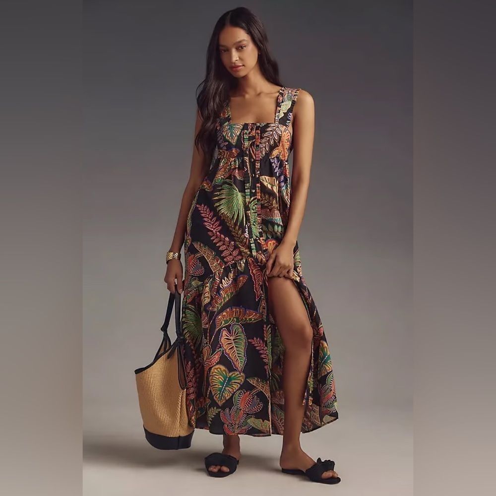 NWOT FARM Rio Cool Foliage Black Sleeveless Maxi Dress XS